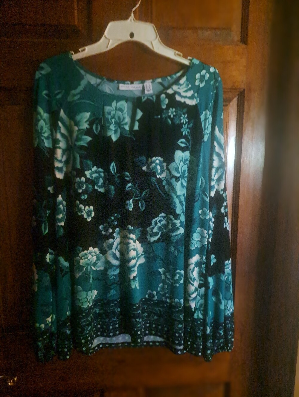 Susan Graver Teal and Black Floral Long Sleeve Top